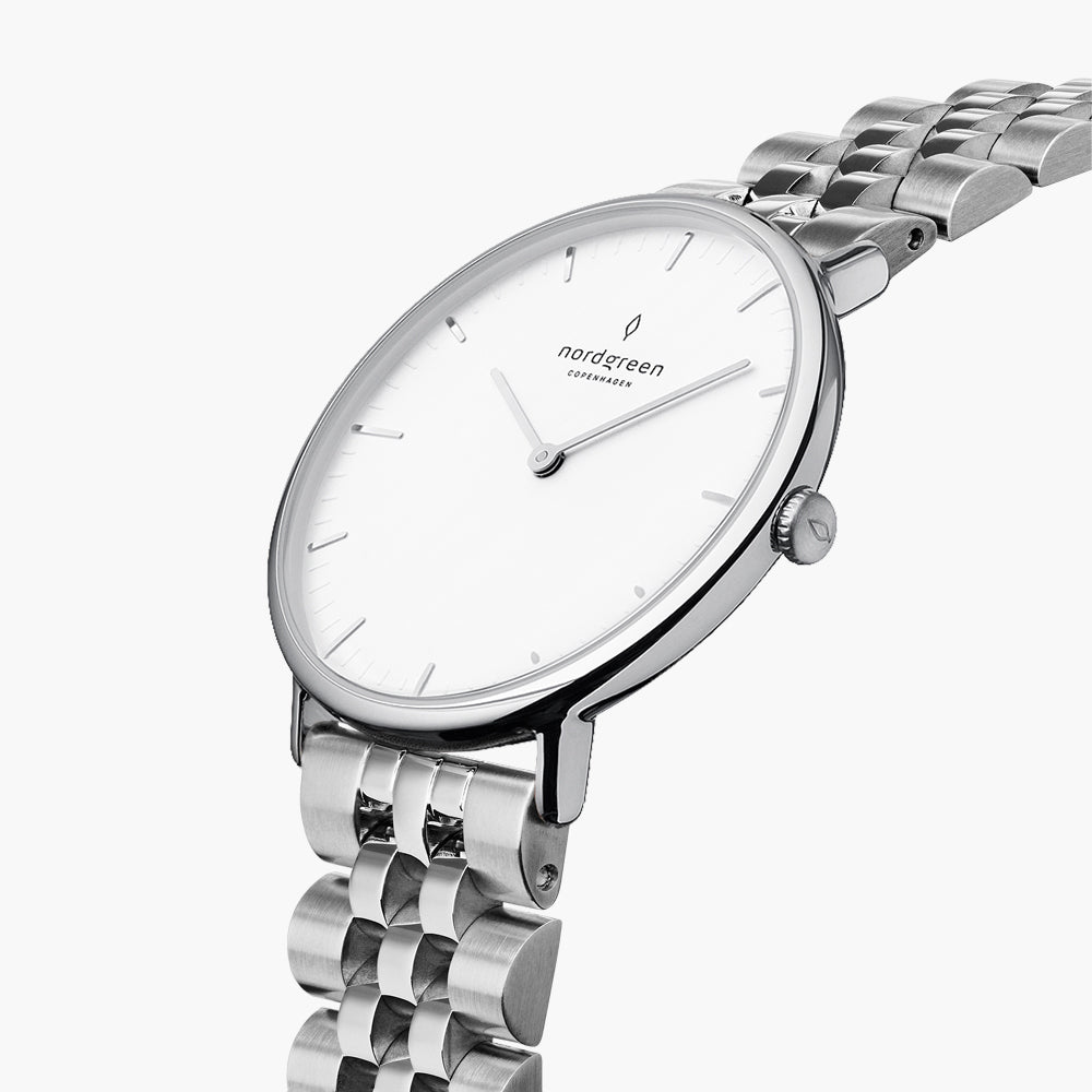 Native - SET Weißes Ziffernblatt Silber | Armbänder 5-Link