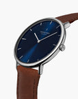 Native - SET Blaues Ziffernblatt Silber | Armbänder Braun / Schwarz