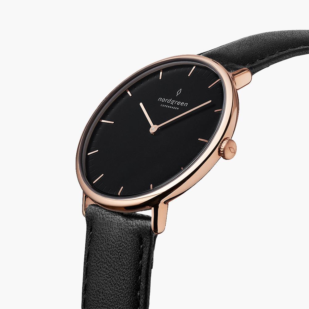 Native - SET Schwarzes Ziffernblatt Roségold | Armbänder Braun / Schwarz / Navy Blau