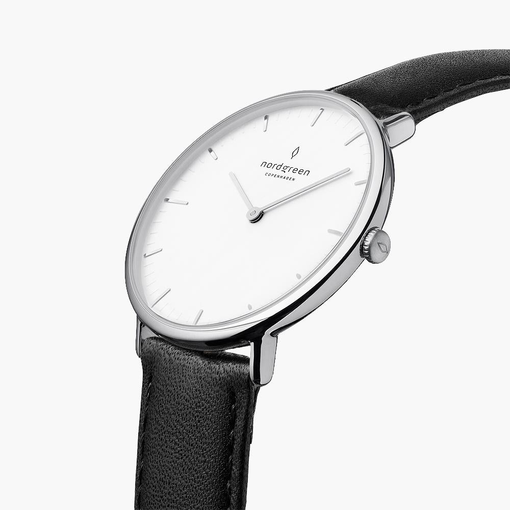 Native - SET Weißes Ziffernblatt Silber | Armbänder Mesh / Nato Navy Blau / Schwarz