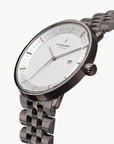 Philosopher - SET Weißes Ziffernblatt Anthrazit | Armbänder 5-Link / Schwarz / Braun