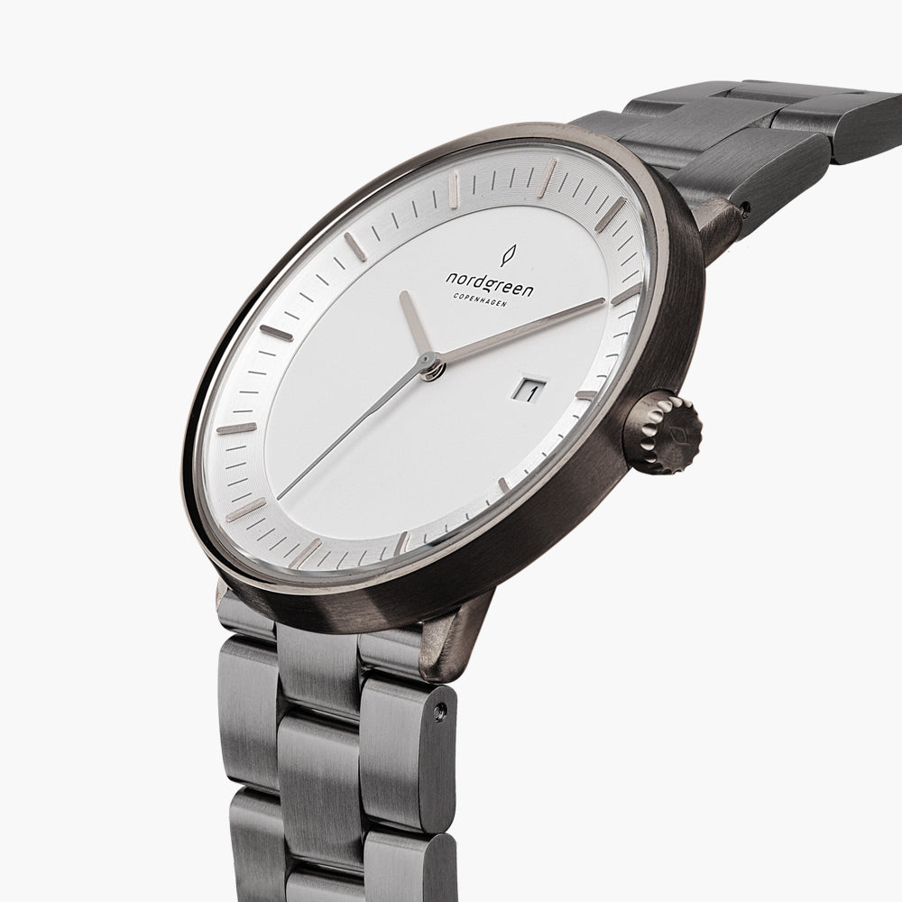 Philosopher - SET Weißes Ziffernblatt Anthrazit | Armbänder 3-Link / Schwarz