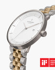 Philosopher - SET Weißes Ziffernblatt Silber | Armbänder Silber-Gold 5-Link Armband / Mesh