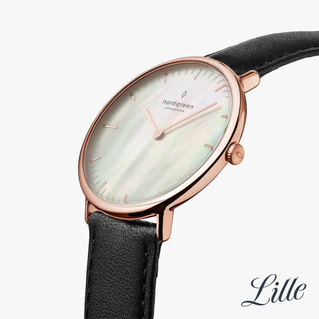 Native - SET Mother of Pearl Ziffernblatt Roségold | Armbänder 5-Link / Schwarz / Mesh