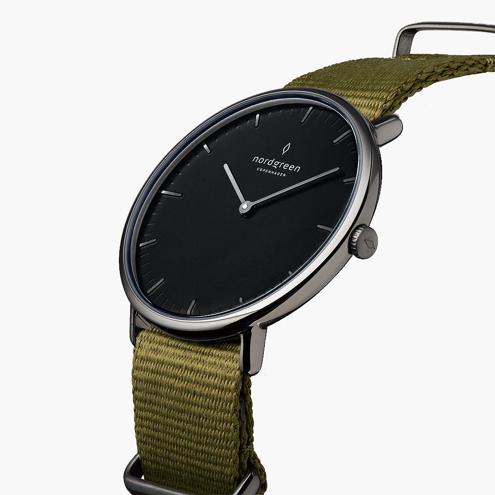 Native - SET Schwarzes Ziffernblatt Anthrazit | Armbänder Mesh / Nato Bohème / Schwarz