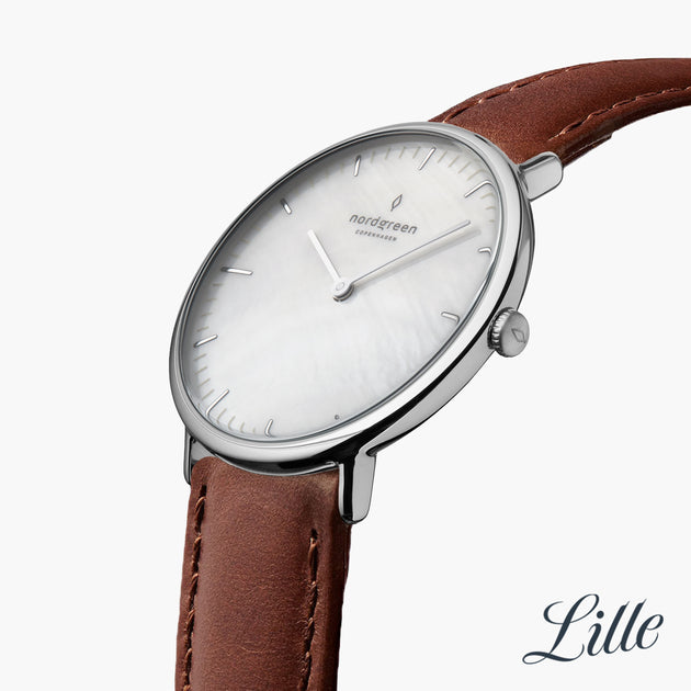Native - SET Mother of Pearl Ziffernblatt Silber | Armbänder Mesh / Braun / Schwarz