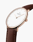 Native - SET Weißes Ziffernblatt Roségold | Armbänder 5-Link / Braun