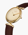 Unika - SET Poliertes Edelstahl Ziffernblatt Gold | Armbänder 5-Link / Dunkel Braun