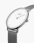 Native - SET Weißes Ziffernblatt Silber | Armbänder Mesh / Nato Navy Blau / Schwarz