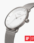 Philosopher - SET Weißes Ziffernblatt Silber | Armbänder Silber-Gold 5-Link Armband / Mesh