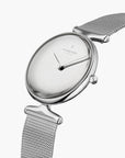 Unika - SET Poliertes Edelstahl Ziffernblatt Silber | Armbänder Mesh / Grau