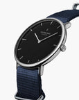 Native - SET Schwarzes Ziffernblatt Silber | Armbänder Mesh / Nato Navy Blau / Schwarz