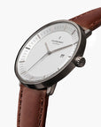Philosopher - SET Weißes Ziffernblatt Anthrazit | Armbänder 5-Link / Schwarz / Braun