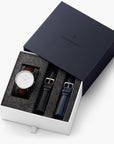 Native - SET Weißes Ziffernblatt Silber | Armbänder Braun / Schwarz / Navy Blau