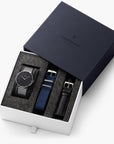 Native - SET Schwarzes Ziffernblatt Silber | Armbänder Mesh / Nato Navy Blau / Schwarz