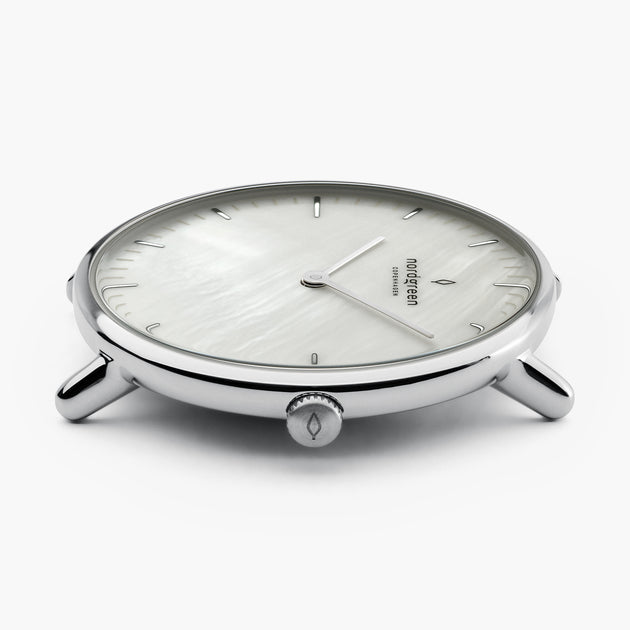 Native - SET Mother of Pearl Ziffernblatt Silber | Armbänder Mesh / Braun / Schwarz