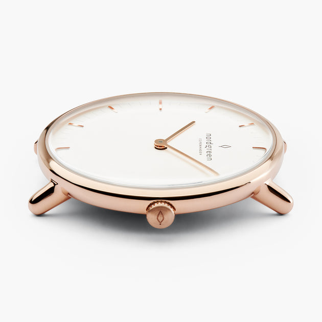 Native - SET Weißes Ziffernblatt Roségold | Armbänder Braun / Schwarz / Mesh
