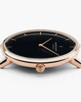 Native - SET Schwarzes Ziffernblatt Roségold | Armbänder Braun / Schwarz / Navy Blau