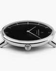 Native - SET Schwarzes Ziffernblatt Silber | Armbänder Mesh / Nato Navy Blau / Schwarz