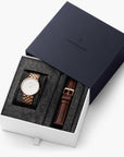 Native - SET Weißes Ziffernblatt Roségold | Armbänder 5-Link / Braun
