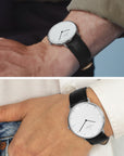 Native - SET Weißes Ziffernblatt Silber | Armbänder Braun / Schwarz / Navy Blau