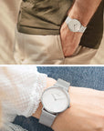 Native - SET Weißes Ziffernblatt Silber | Armbänder Mesh / Nato Navy Blau / Schwarz