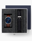Native - SET Blaues Ziffernblatt Silber | Armbänder Braun / Schwarz