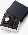 Native - SET Weißes Ziffernblatt Silber | Armbänder Silber-Gold 5-Link Armband / Braun