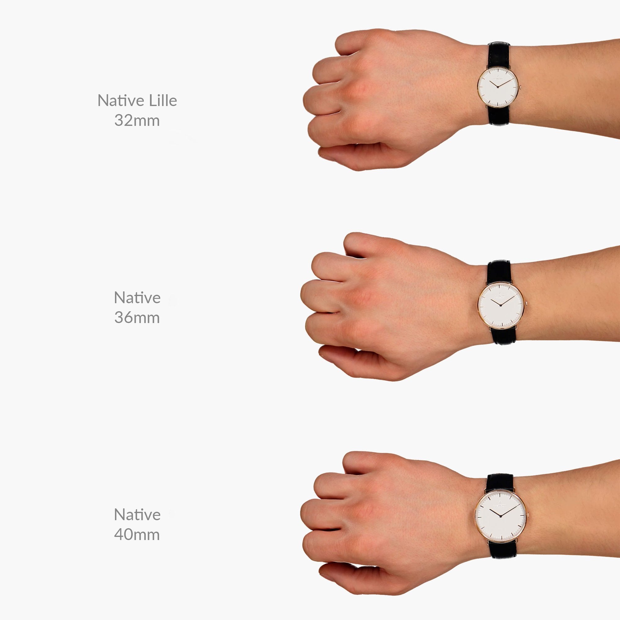 Native - SET Schwarzes Ziffernblatt Silber | Armbänder Braun / Schwarz / Mesh