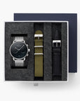 Pioneer - SET Schwarzes Ziffernblatt Silber | Armbänder Mesh / Nato Bohème / Schwarz