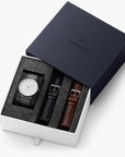 Philosopher - SET Weißes Ziffernblatt Anthrazit | Armbänder 5-Link / Schwarz / Braun