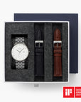 Philosopher - SET Weißes Ziffernblatt Anthrazit | Armbänder 5-Link / Schwarz / Braun