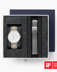 Philosopher - SET Weißes Ziffernblatt Silber | Armbänder Silber-Gold 5-Link Armband / Mesh