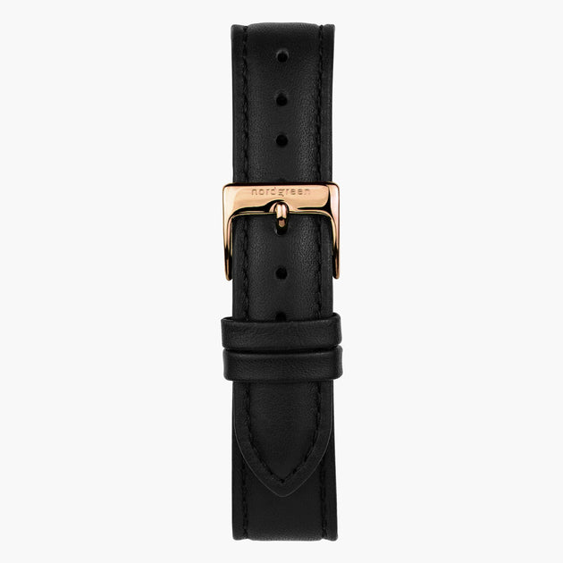 ST18PORGVEBL& uhrenarmband leder schwarz (vegan) mit verschluss roségold in 18mm