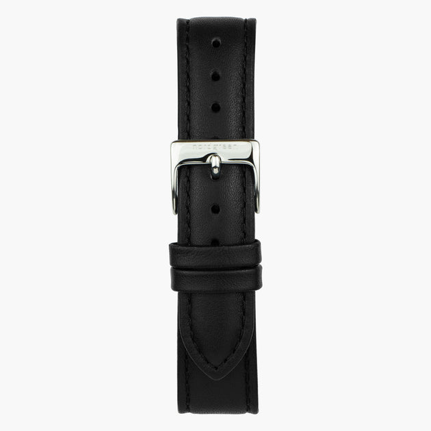 ST20POSILEBL&uhrenarmband leder schwarz mit verschluss silber in 20mm