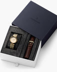 Unika - SET Poliertes Edelstahl Ziffernblatt Gold | Armbänder 5-Link / Dunkel Braun