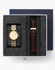 Unika - SET Poliertes Edelstahl Ziffernblatt Gold | Armbänder 5-Link / Dunkel Braun