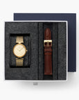 Unika - SET Poliertes Edelstahl Ziffernblatt Gold | Armbänder Mesh / Braun