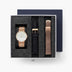 Native - SET Mother of Pearl Ziffernblatt Roségold | Armbänder 5-Link / Schwarz / Mesh